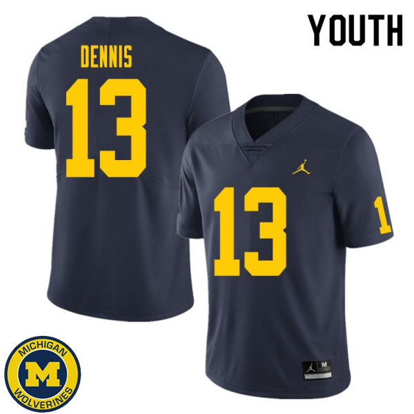 Youth Michigan Wolverines #13 Eamonn Dennis Navy University Jersey